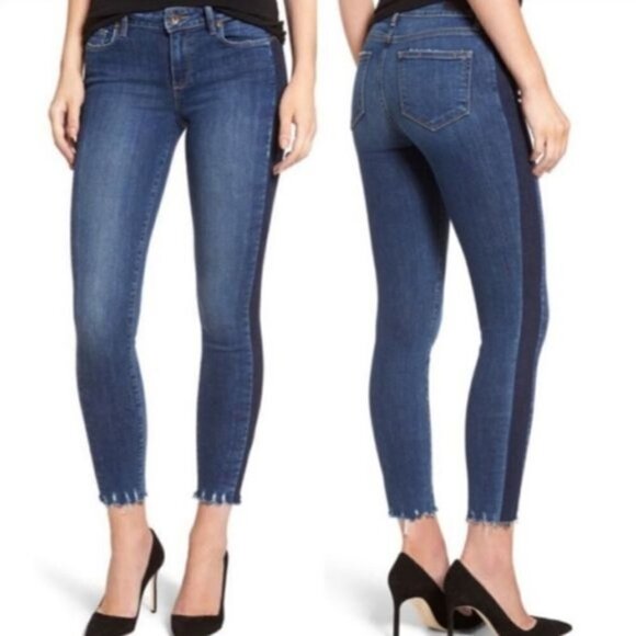 Paige Hoxton Side Stripes Raw hem Ankle Jeans Size 29 in Blue Color - Picture 1 of 16